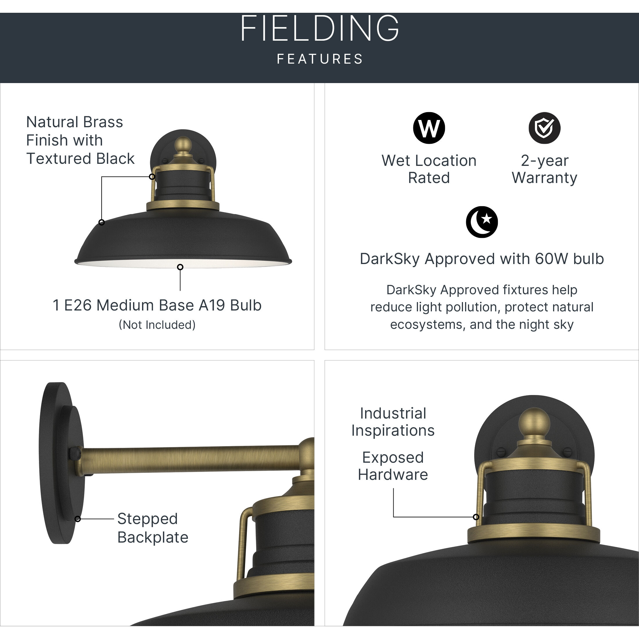Fielding 1 Light 10 inch Natural Brass Outdoor Wall Light