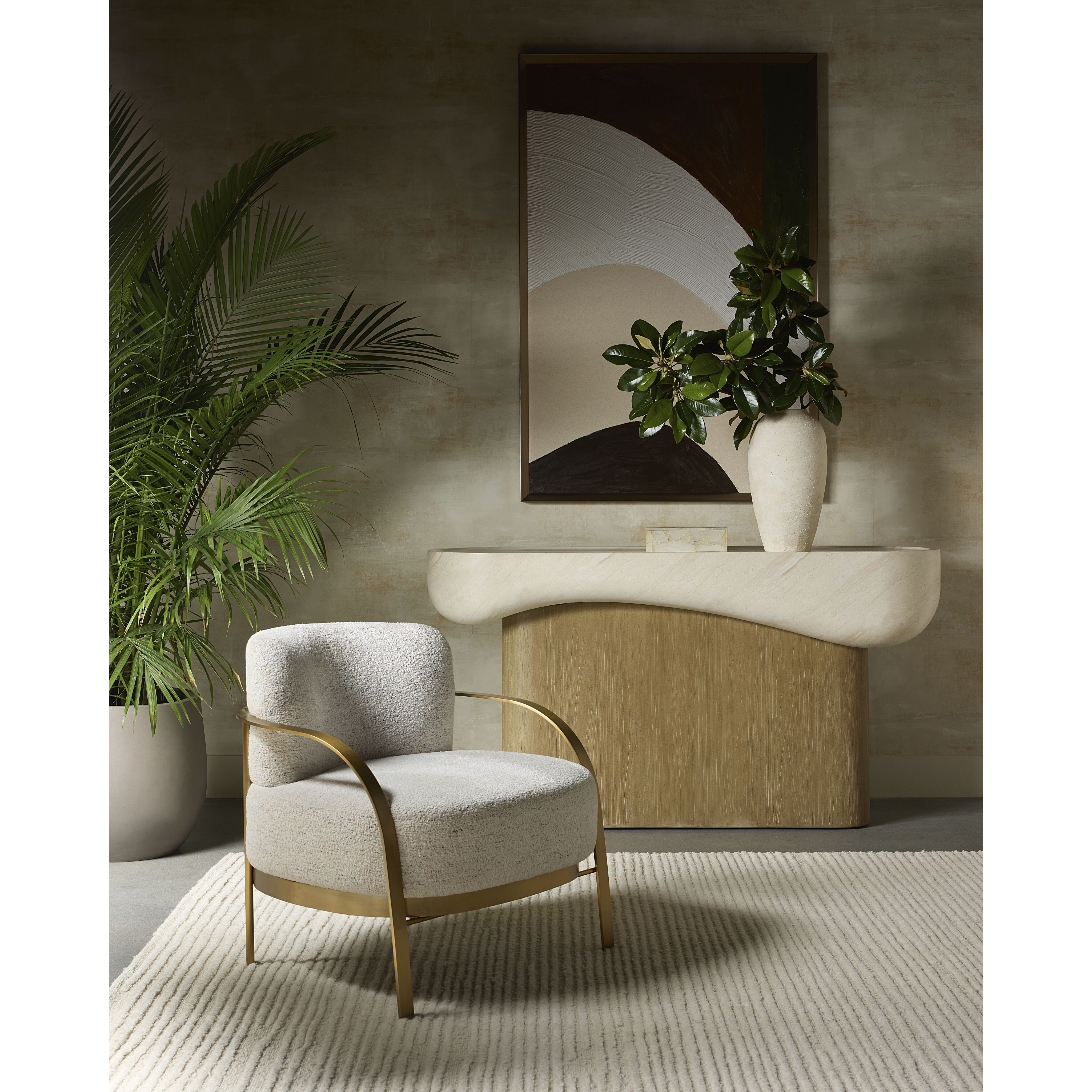 Oreste 64.5 X 34.5 inch Light Brown with Cream Outdoor Console Table