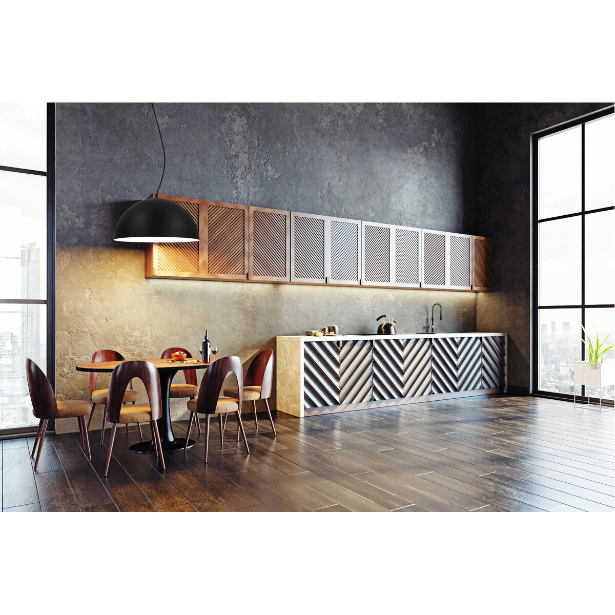 Rafaelino 1 Light 15 inch Structured Black and Matte White Pendant Ceiling Light