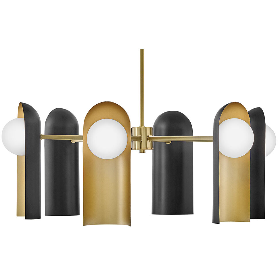 Zuri 6 Light 30 inch Lacquered Brass with Black Chandelier Ceiling Light