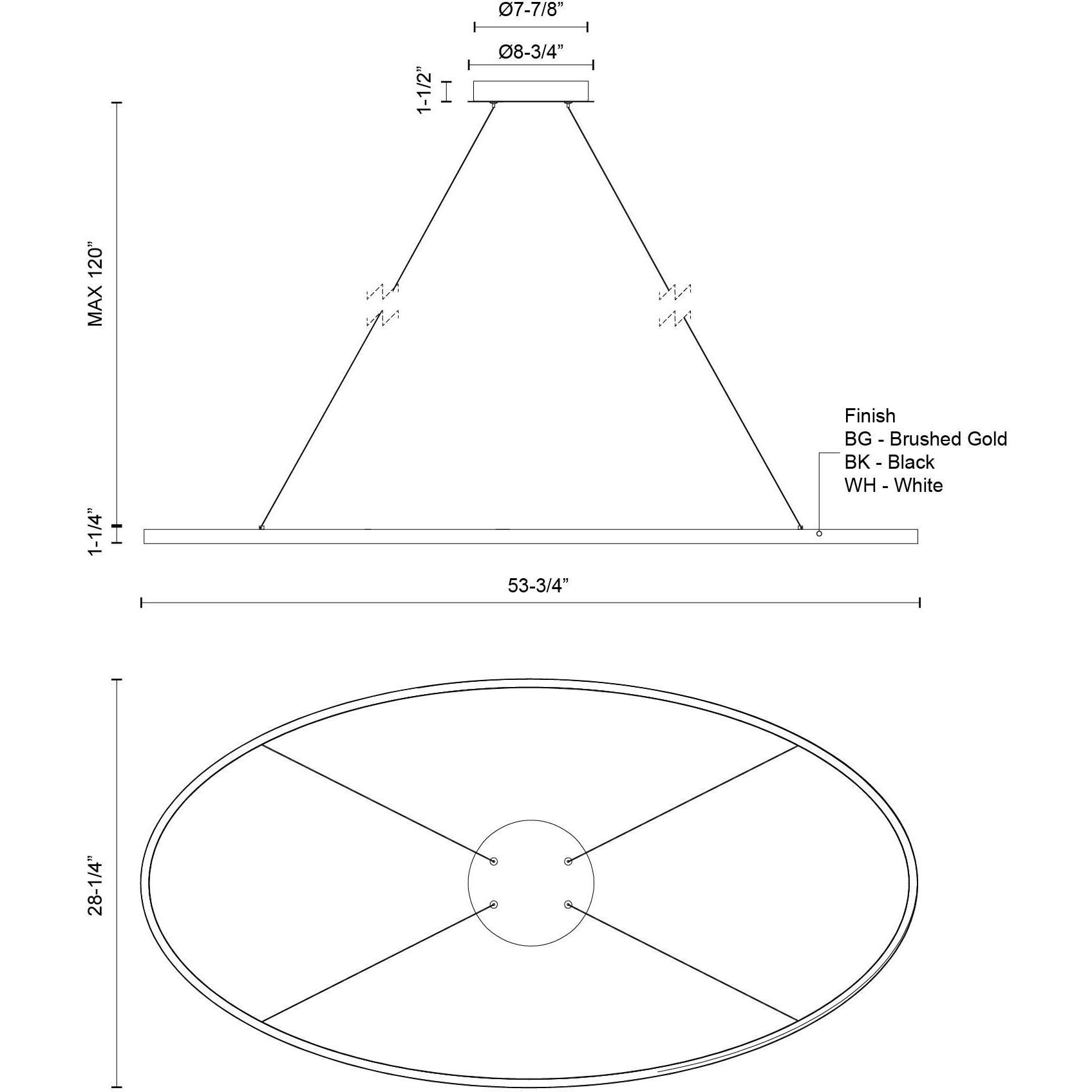Ovale LED 53.75 inch Brushed Gold Linear Pendant Ceiling Light