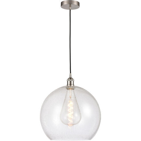 Edison Athens LED 13.75 inch Brushed Satin Nickel Pendant Ceiling Light in Seedy Glass
