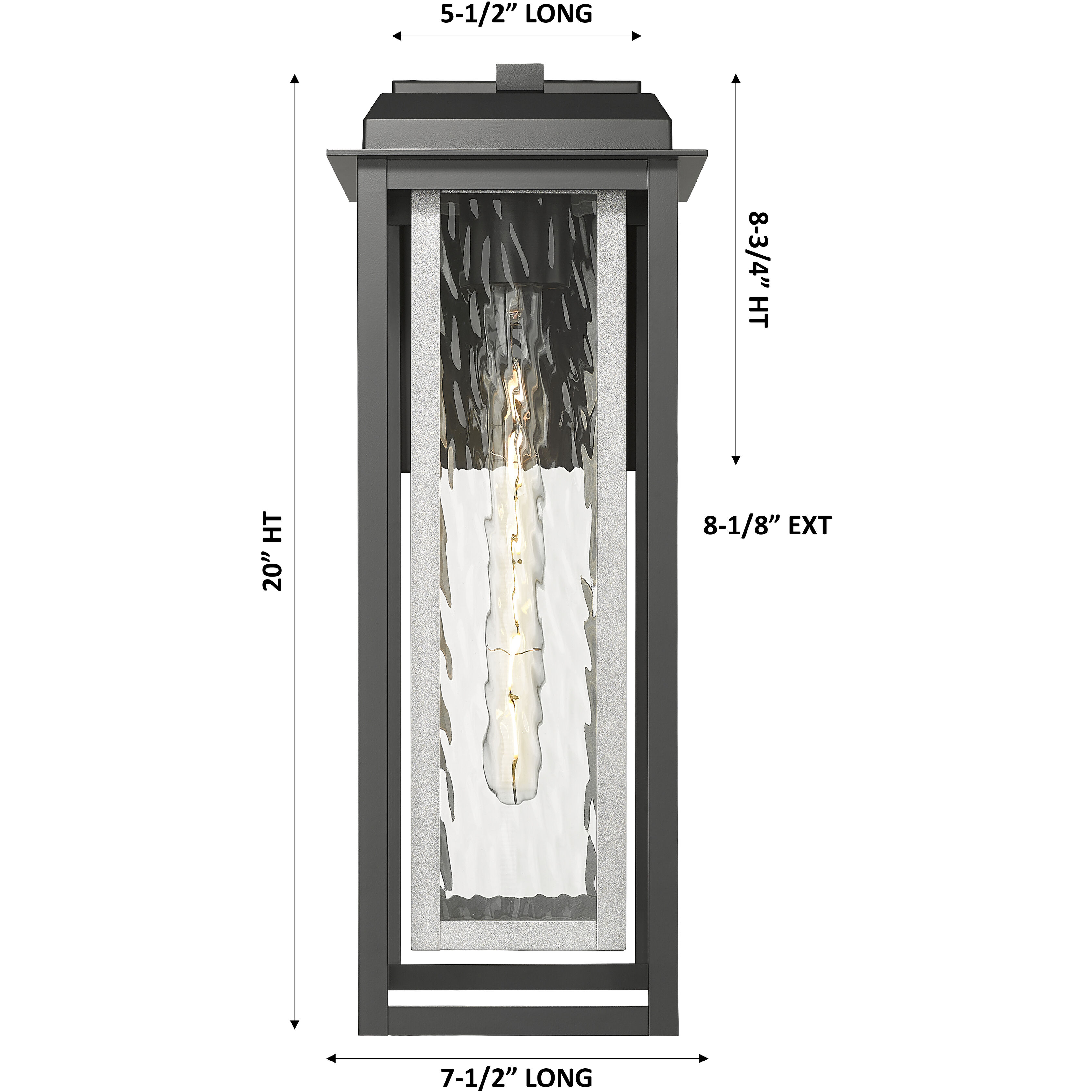 Mansfield 1 Light 20 inch Matte Black with Silver Outdoor Sconce in Waterglass
