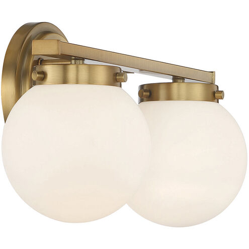 Mid-Century Modern 2 Light 16 inch Natural Brass Bathroom Vanity Light Wall Light