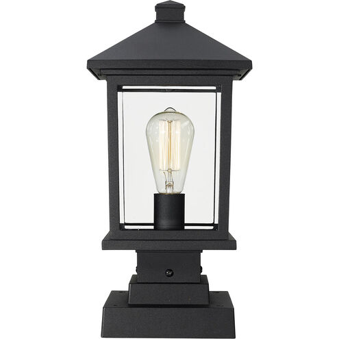 Portland 1 Light 17 inch Black Outdoor Pier Mounted Fixture in Clear Beveled Glass, 5.07