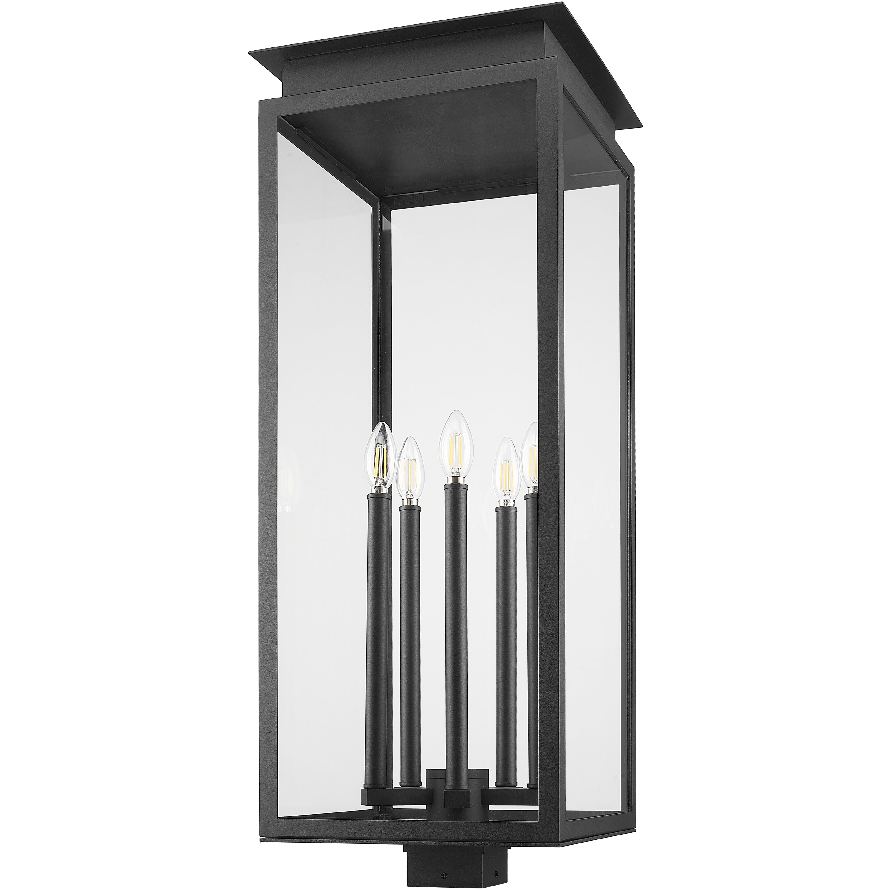 Nova 5 Light 34.25 inch Black Outdoor Post Mount Fixture in Clear Glass