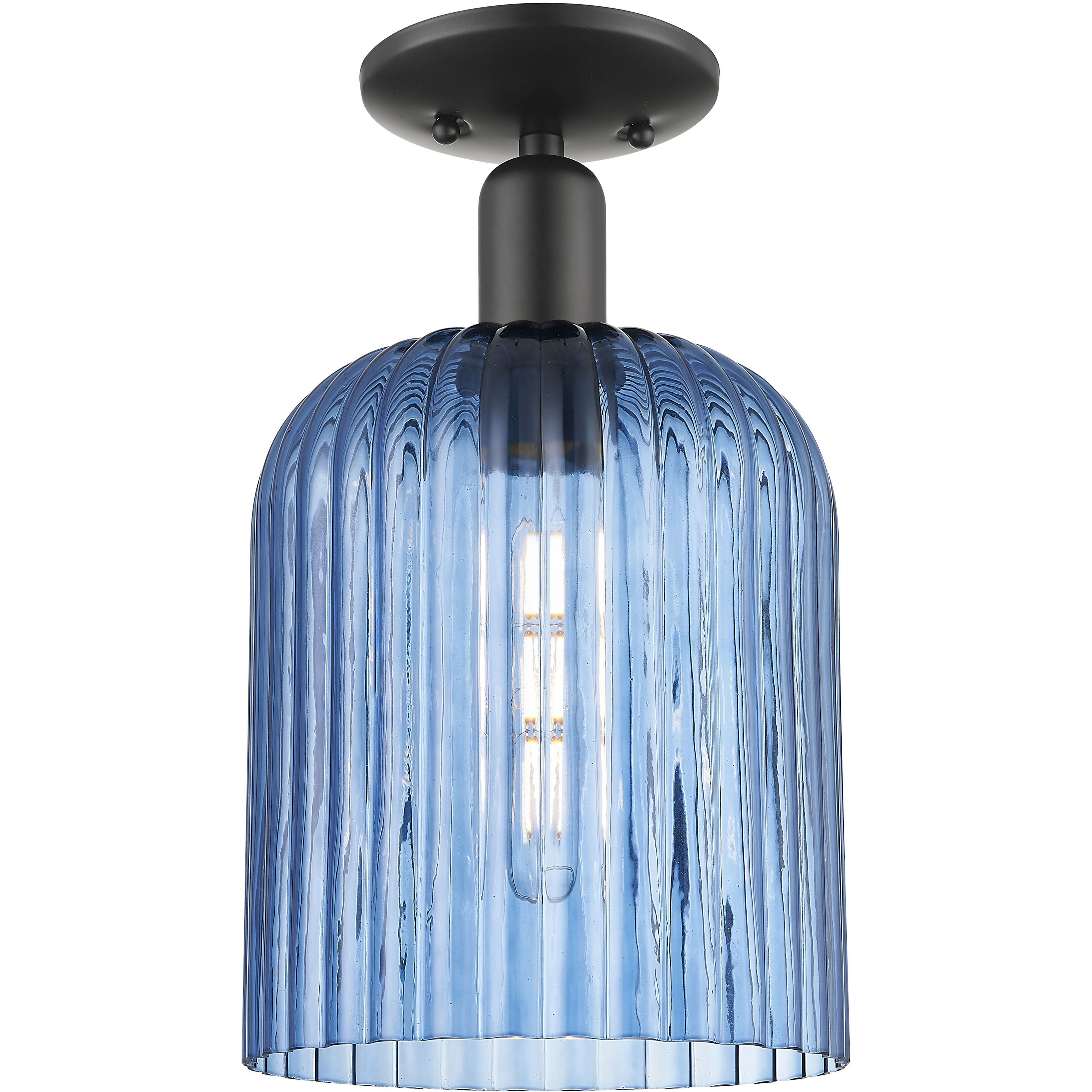 Arcadia Bridal Veil 1 Light 8 inch Matte Black Semi-Flush Mount Ceiling Light in Blue