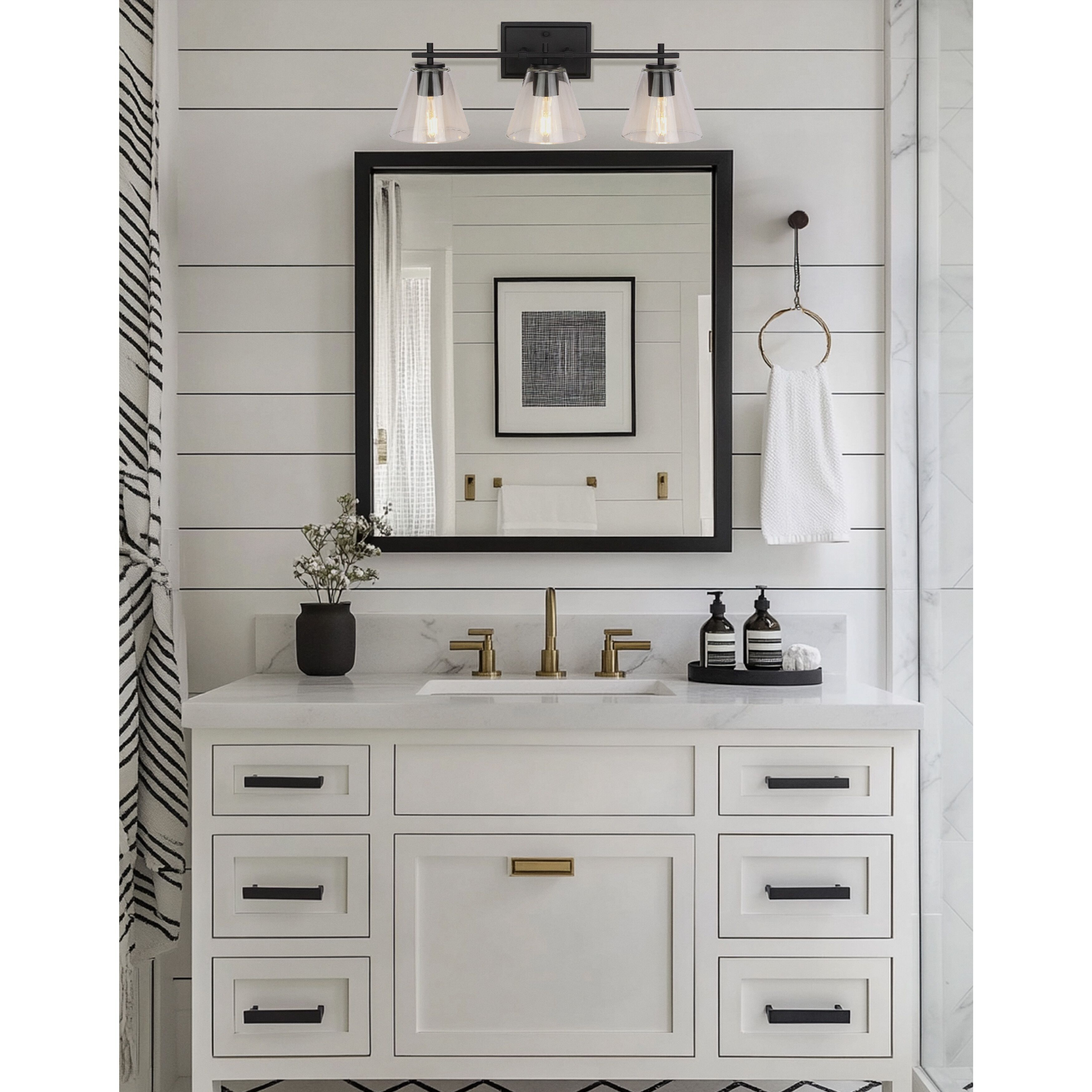 Wenda 3 Light 23 inch Matte Black Vanity Light Wall Light