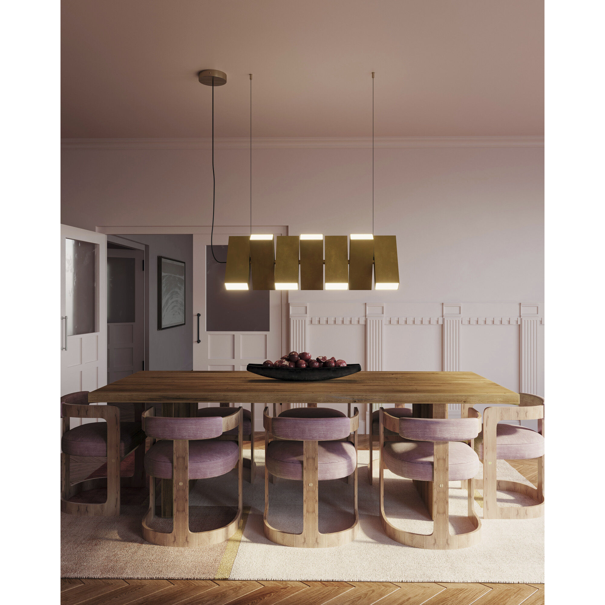 Domino Linear Pendant Ceiling Light in Vintage Brass