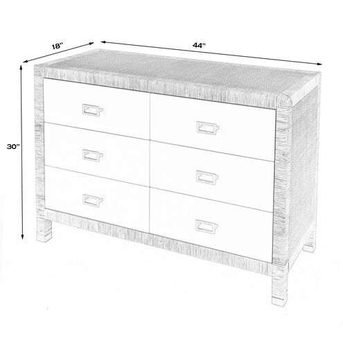 Corfu 6 Drawer Natural Rattan Double Dresser in Natural and White