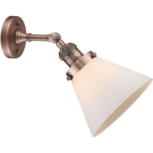 Franklin Restoration Large Cone 1 Light 8 inch Antique Copper Sconce Wall Light in Matte White Glass, Franklin Restoration