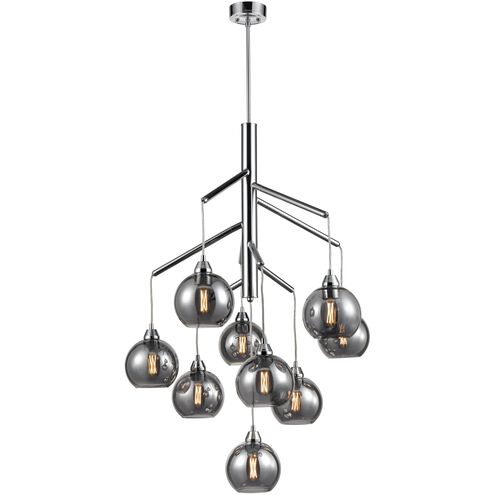 Andromeda 9 Light Chrome Foyer Pendant Ceiling Light in Smoke Glass