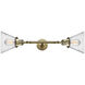 Franklin Restoration Large Cone 2 Light 18 inch Antique Brass Bath Vanity Light Wall Light in Incandescent, Seedy Glass, Franklin Restoration