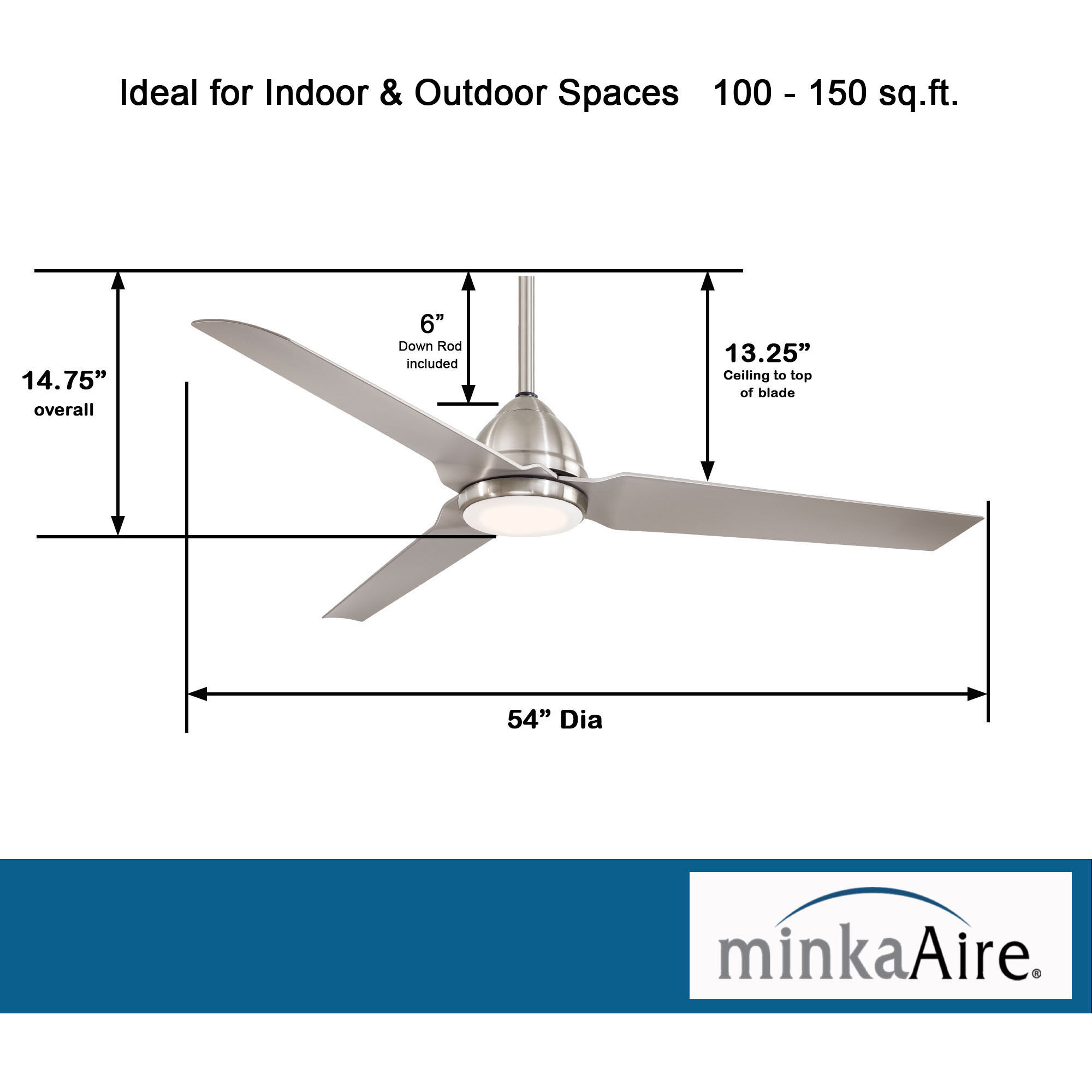 Java 54 inch Brushed Nickel Wet with Silver Blades Outdoor Ceiling Fan