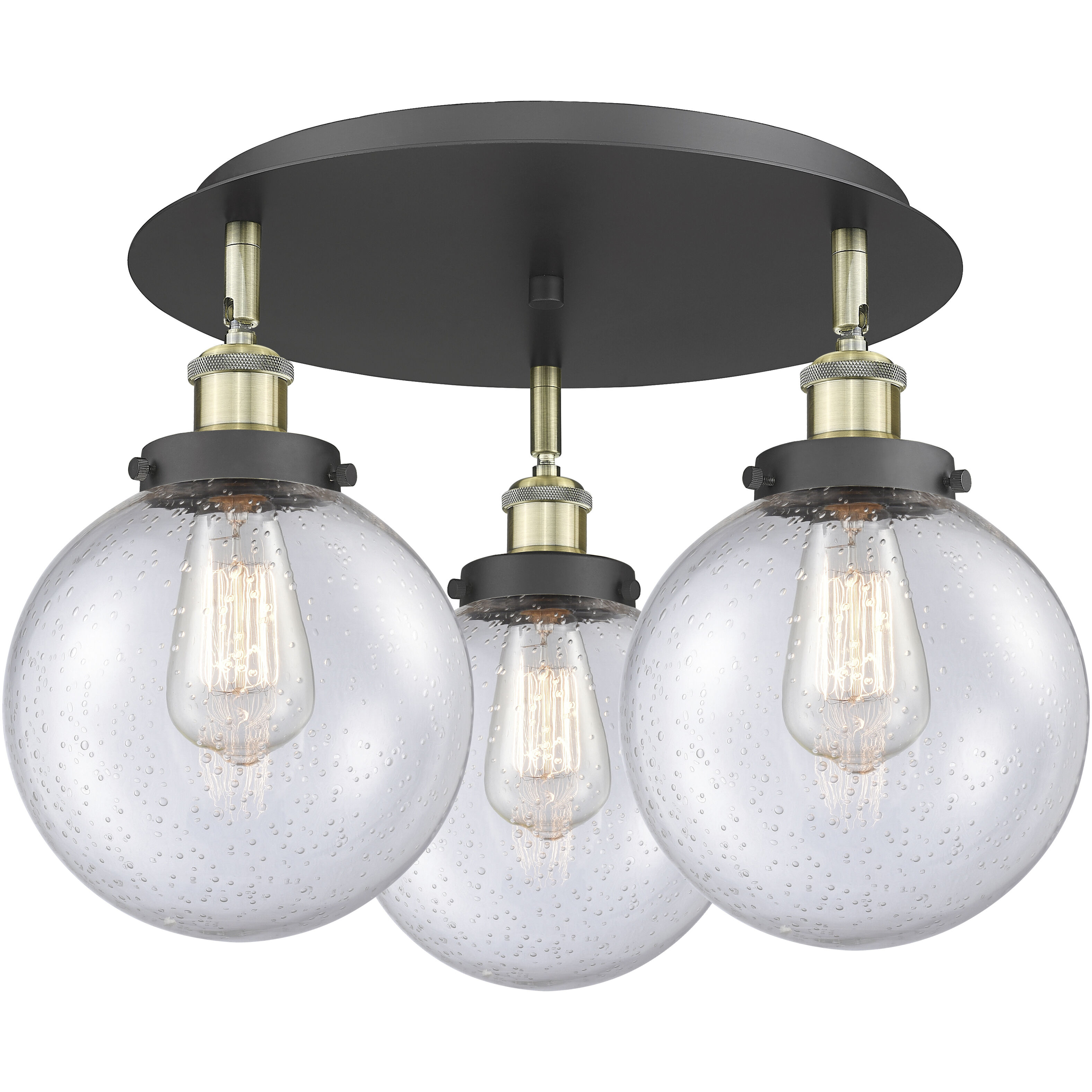 Canton 3 Light 19.75 inch Black Antique Brass Flush Mount Ceiling Light in Seedy