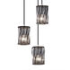 Wire Glass 3 Light Brushed Nickel Pendant Ceiling Light in Cord, Swirl with Clear Bubbles