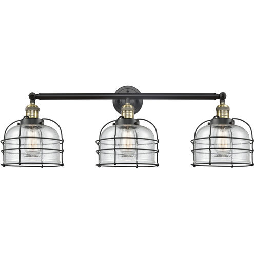 Franklin Restoration Large Bell Cage LED 34 inch Black Antique Brass Bath Vanity Light Wall Light in Seedy Glass, Franklin Restoration