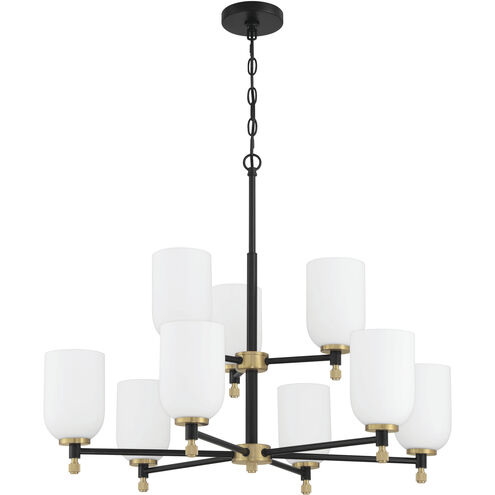 Council 9 Light 28.75 inch Flat Black/Satin Brass Chandelier Ceiling Light