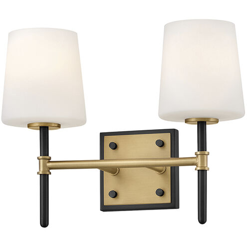 Saunders 2 Light 13.75 inch Black and Lacquered Brass Bath Light Wall Light in Black with Lacquered Brass