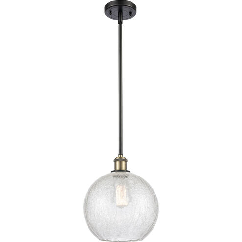 Ballston Large Athens LED 10 inch Black Antique Brass Pendant Ceiling Light in Clear Crackle Glass, Ballston