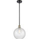 Ballston Large Athens LED 10 inch Black Antique Brass Pendant Ceiling Light in Clear Crackle Glass, Ballston