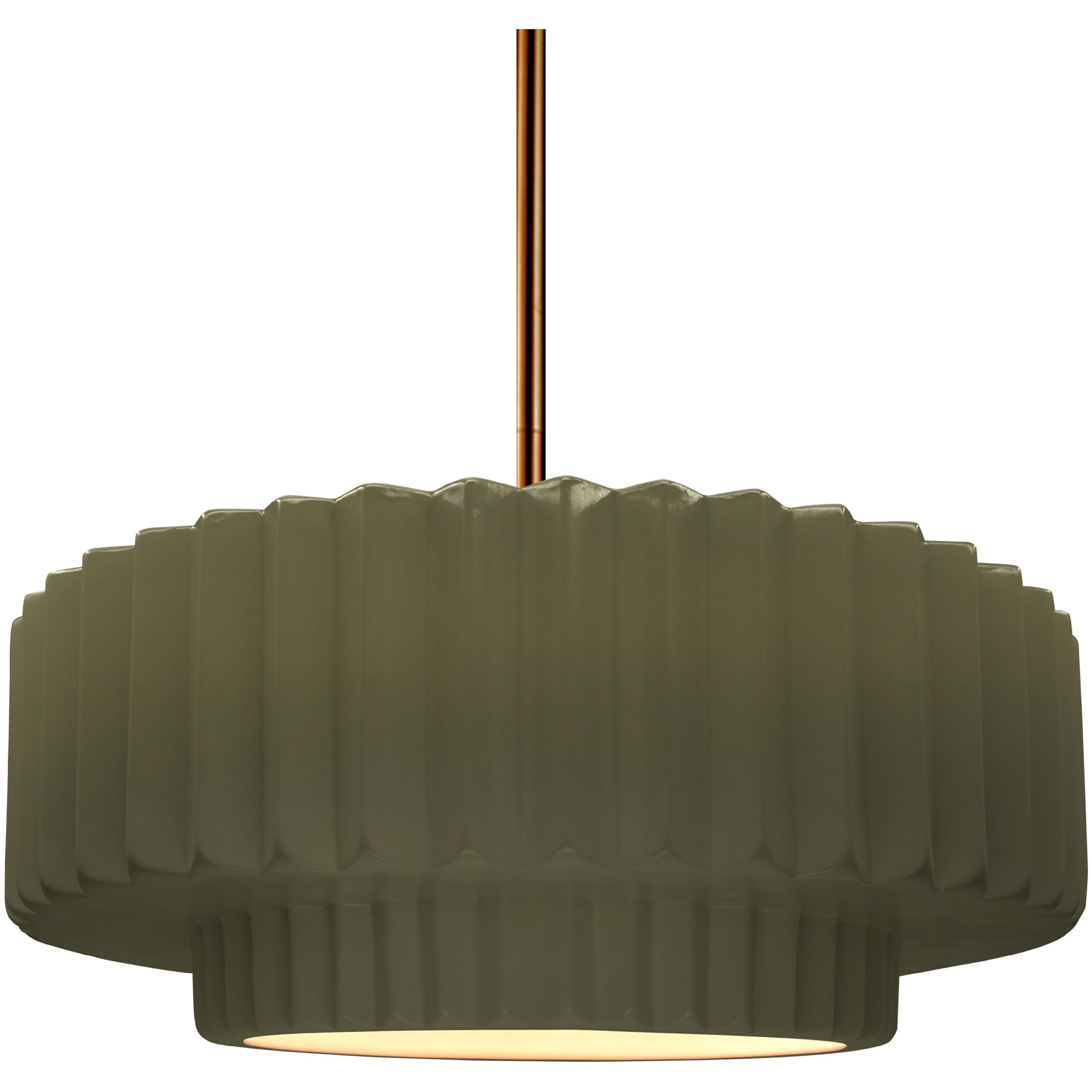 Radiance Collection - Pleated Tier Pendant Ceiling Light in Black Cord, Polished Brass, Replaceable Bulb, Matte Green, 14.5W x 5.25H, Form+Finish+Function