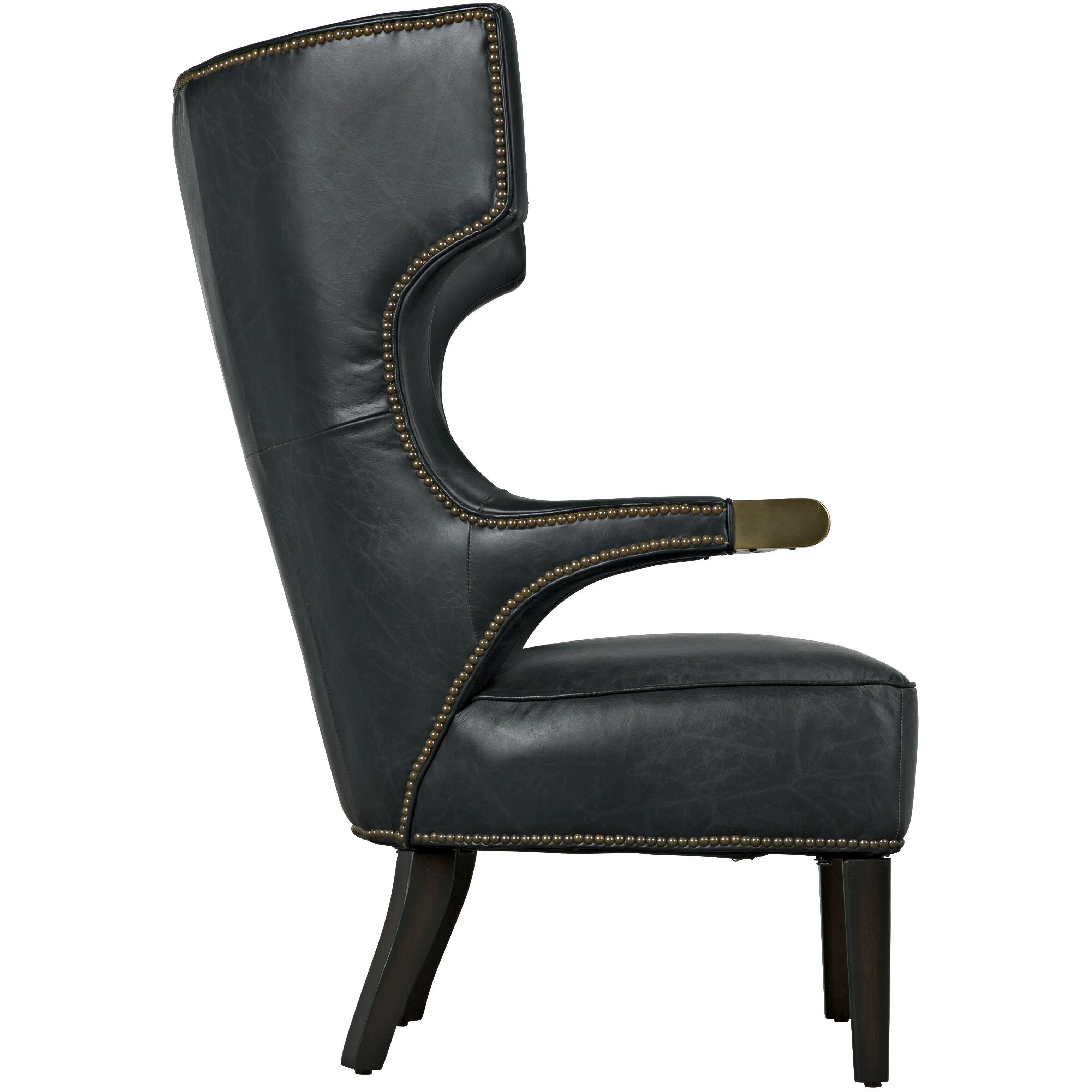 Heracles Black Leather, Antique Brass and Dark Walnut Occasional Chair