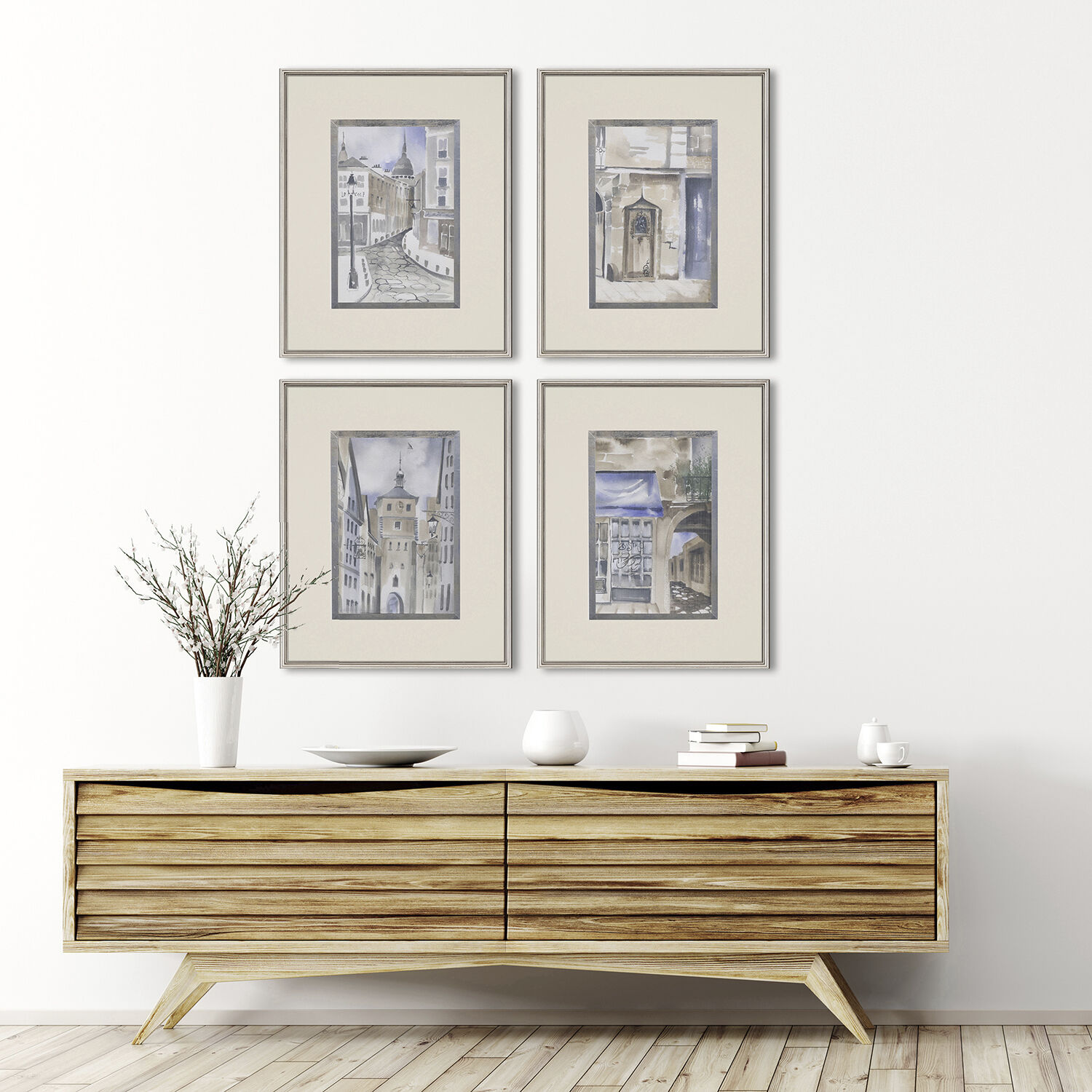 La Ville Multi and Blue and Neutral and Brown Framed Art, The Studio