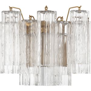 Addis 2 Light 14.5 inch Aged Brass Sconce Wall Light in Tronchi Glass Clear
