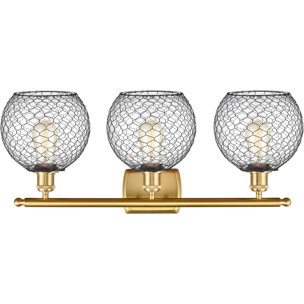 Ballston Farmhouse Chicken Wire 3 Light 26 inch Satin Gold Bath Vanity Light Wall Light, Ballston