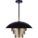 Sculptural Statement LED 19 inch Flat Black/Matte Gold Pendant Ceiling Light in Flat Black and Matte Gold