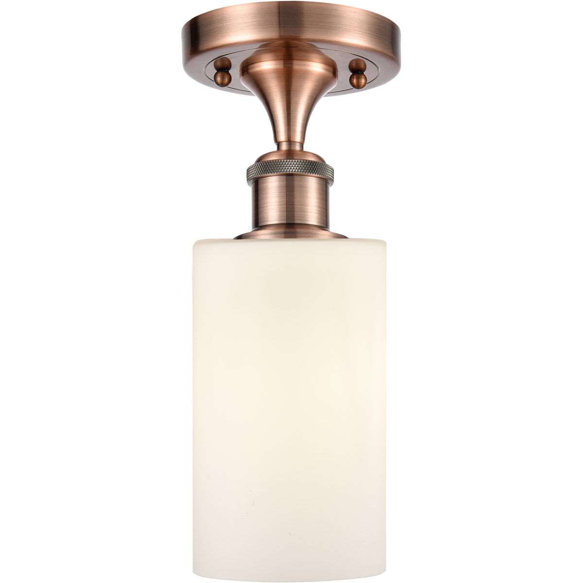 Ballston Clymer 1 Light 4 inch Antique Copper Semi-Flush Mount Ceiling Light in Matte White Glass, Ballston