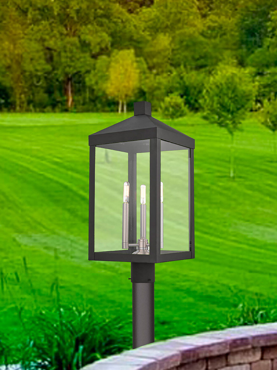 Nyack 3 Light 24 inch Black Outdoor Post Top Lantern