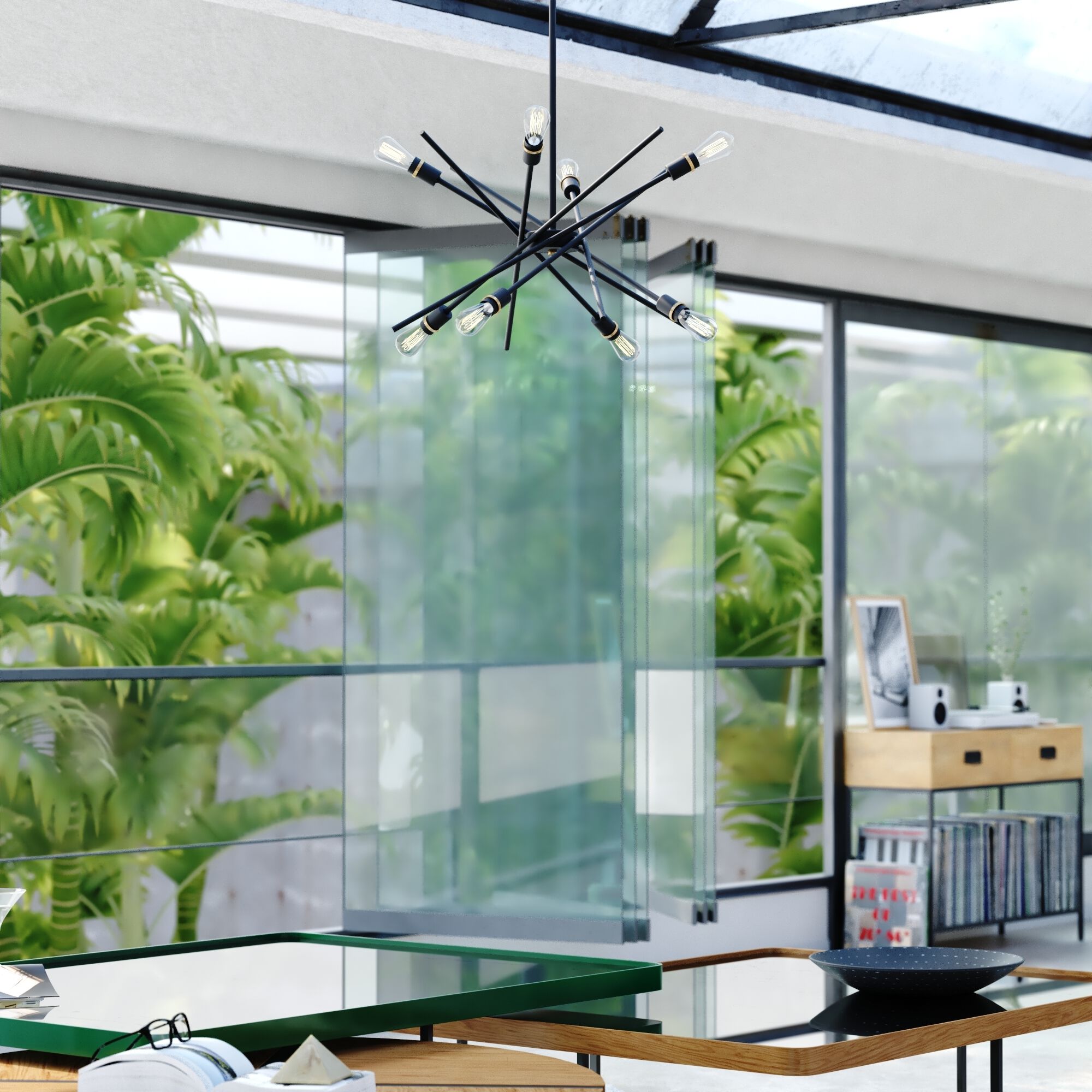 Halsted LED 29.25 inch Black and Satin Brass Pendant Ceiling Light in 8