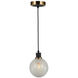 Gem LED 6 inch Black and Brushed Brass Pendant Ceiling Light in Glossy Textured White
