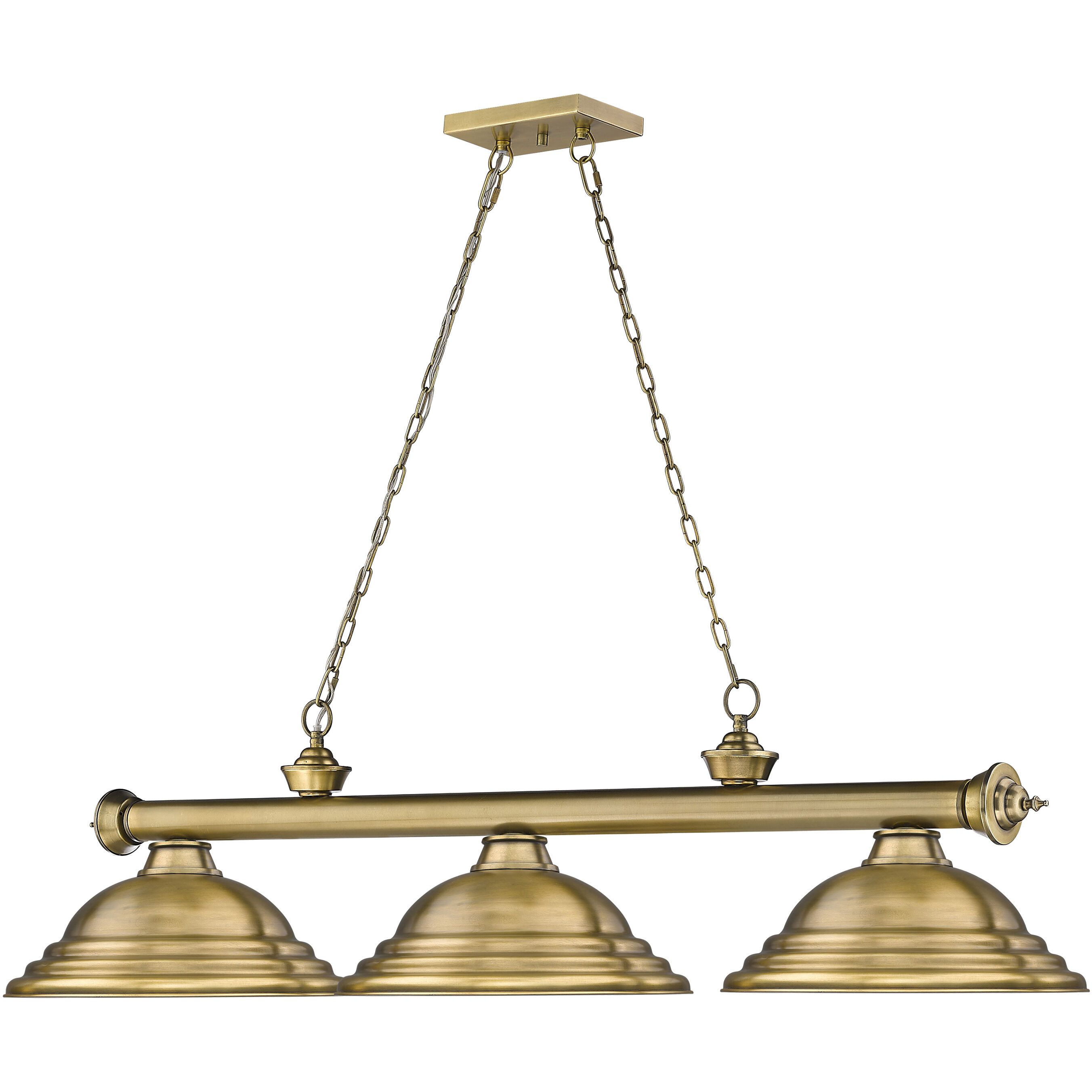 Cordon 3 Light 58 inch Rubbed Brass Billiard Ceiling Light in Rubbed Brass Metal