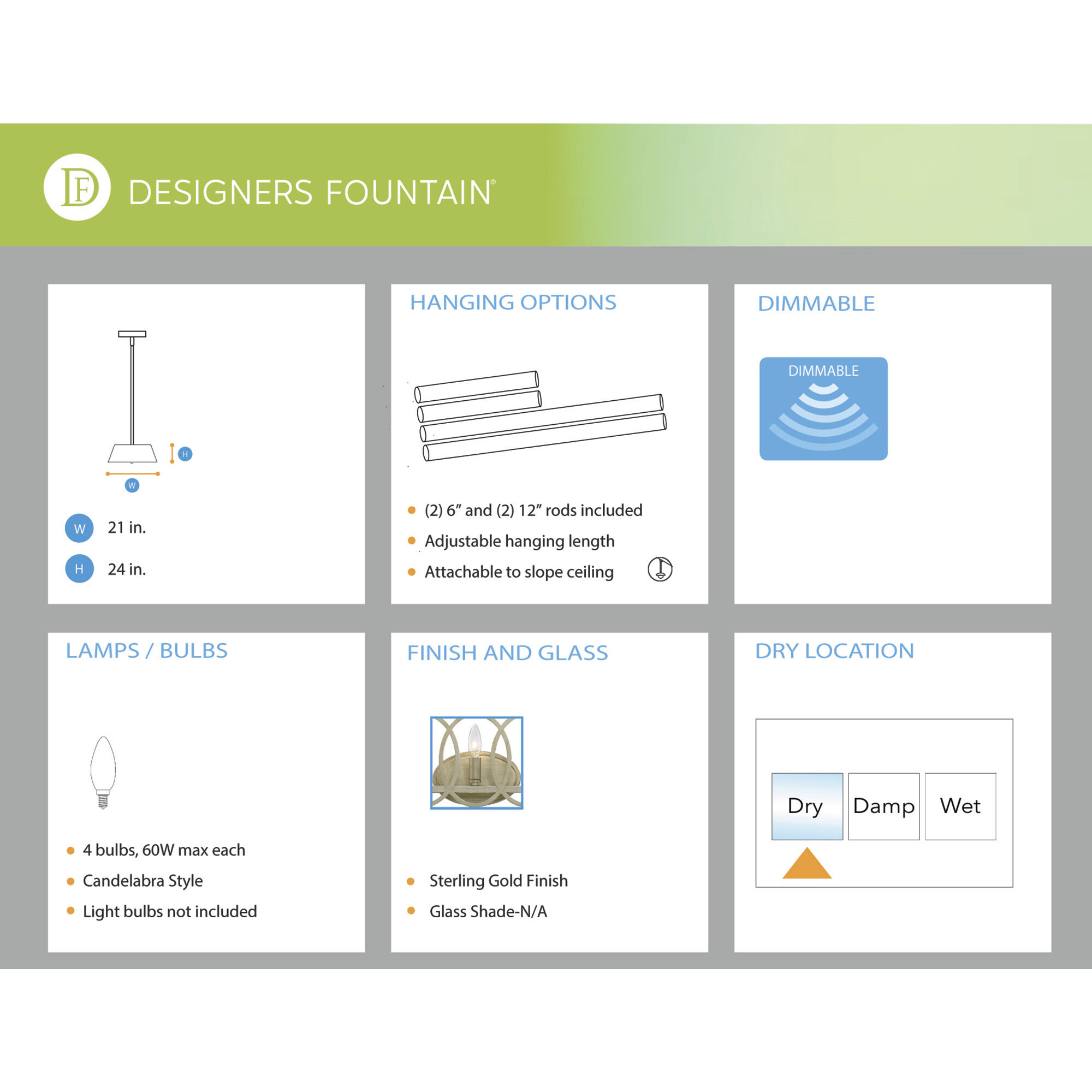 Hutton 4 Light 21 inch Sterling Gold Pendant (Inverted) Ceiling Light