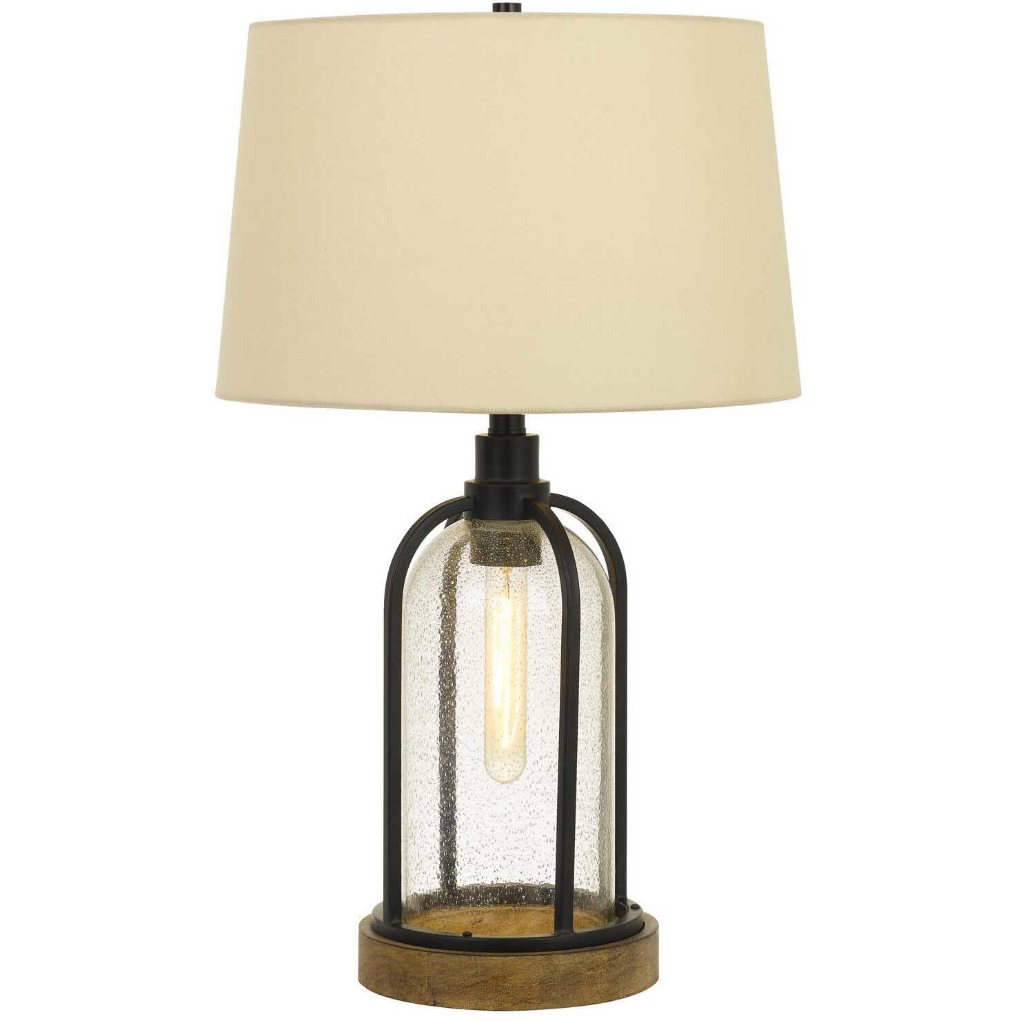 Ciney 27 inch 100 watt Black and Pine Wood Table Lamp Portable Light, with Night Light