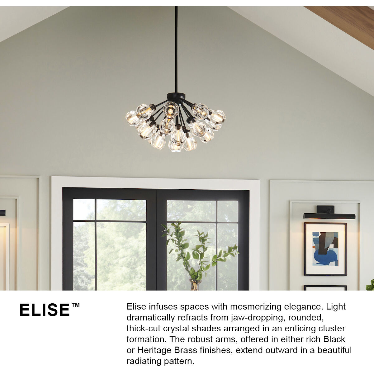 Elise LED 27.25 inch Black Chandelier Ceiling Light, Semi-Flush Mount
