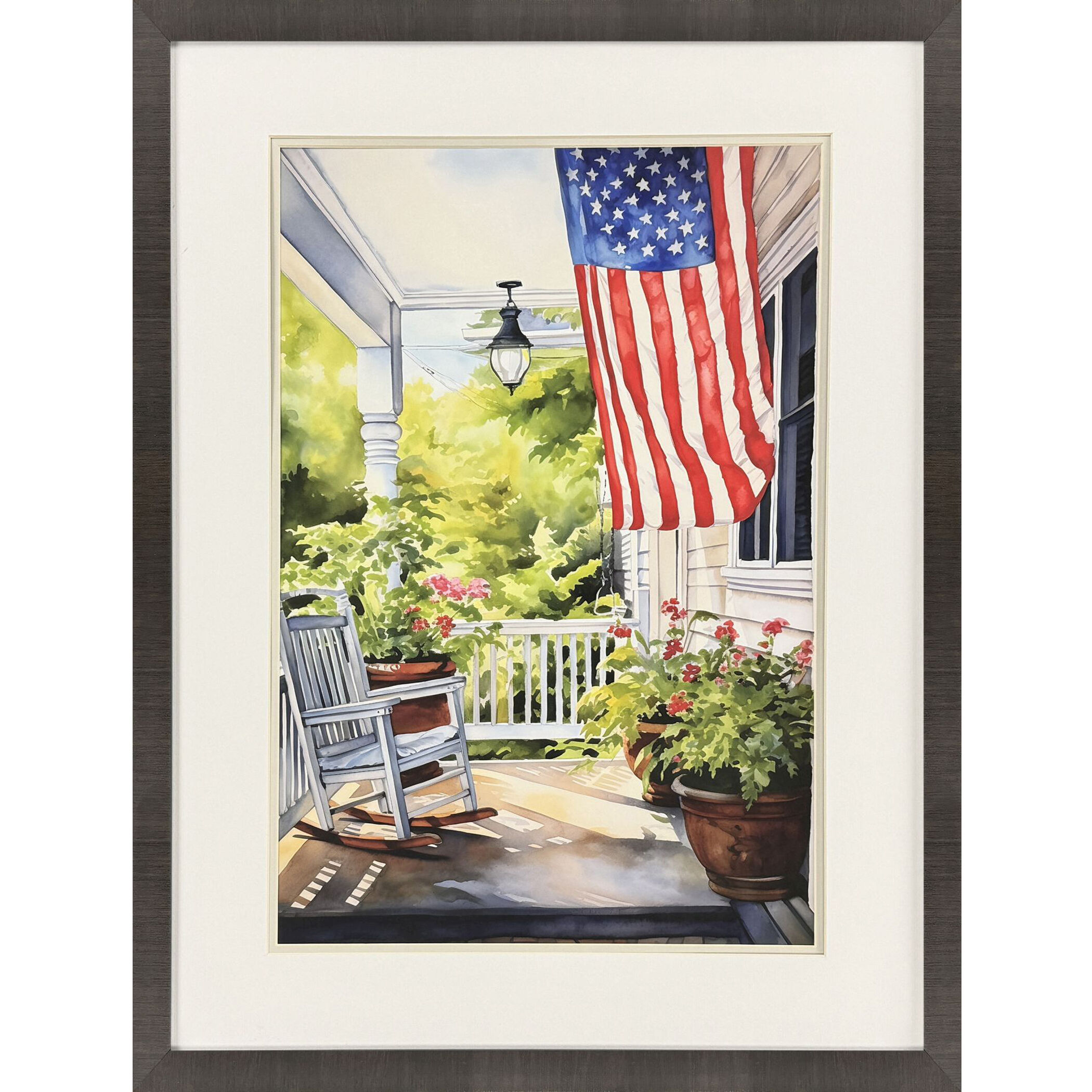 Vintage Porch Blue and Green and Red and Brown Framed Art, Propac