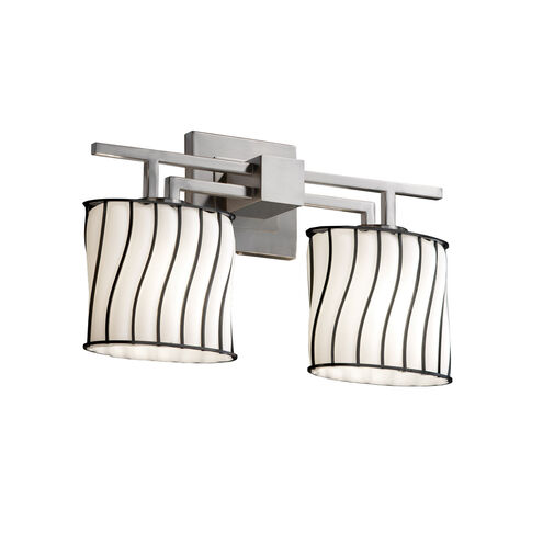 Wire Glass 2 Light 16 inch Dark Bronze Bath Vanity Light Wall Light in 1400 Lm LED, Grid with Clear Bubbles, Cylinder with Flat Rim