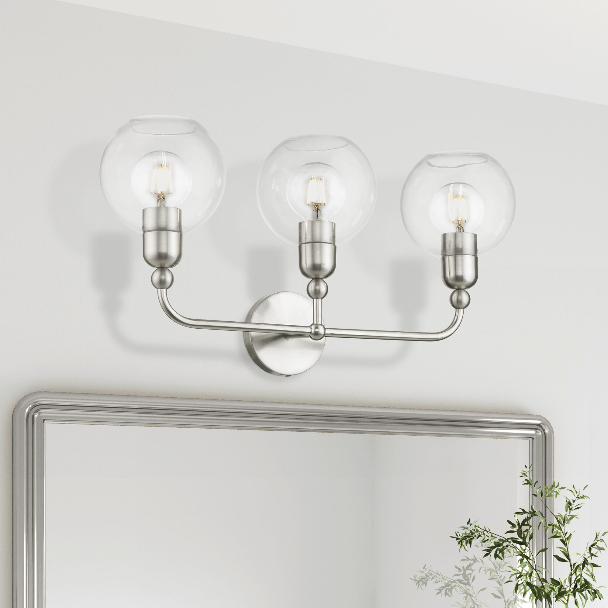 Downtown 3 Light 24 inch Brushed Nickel Vanity Sconce Wall Light, Sphere