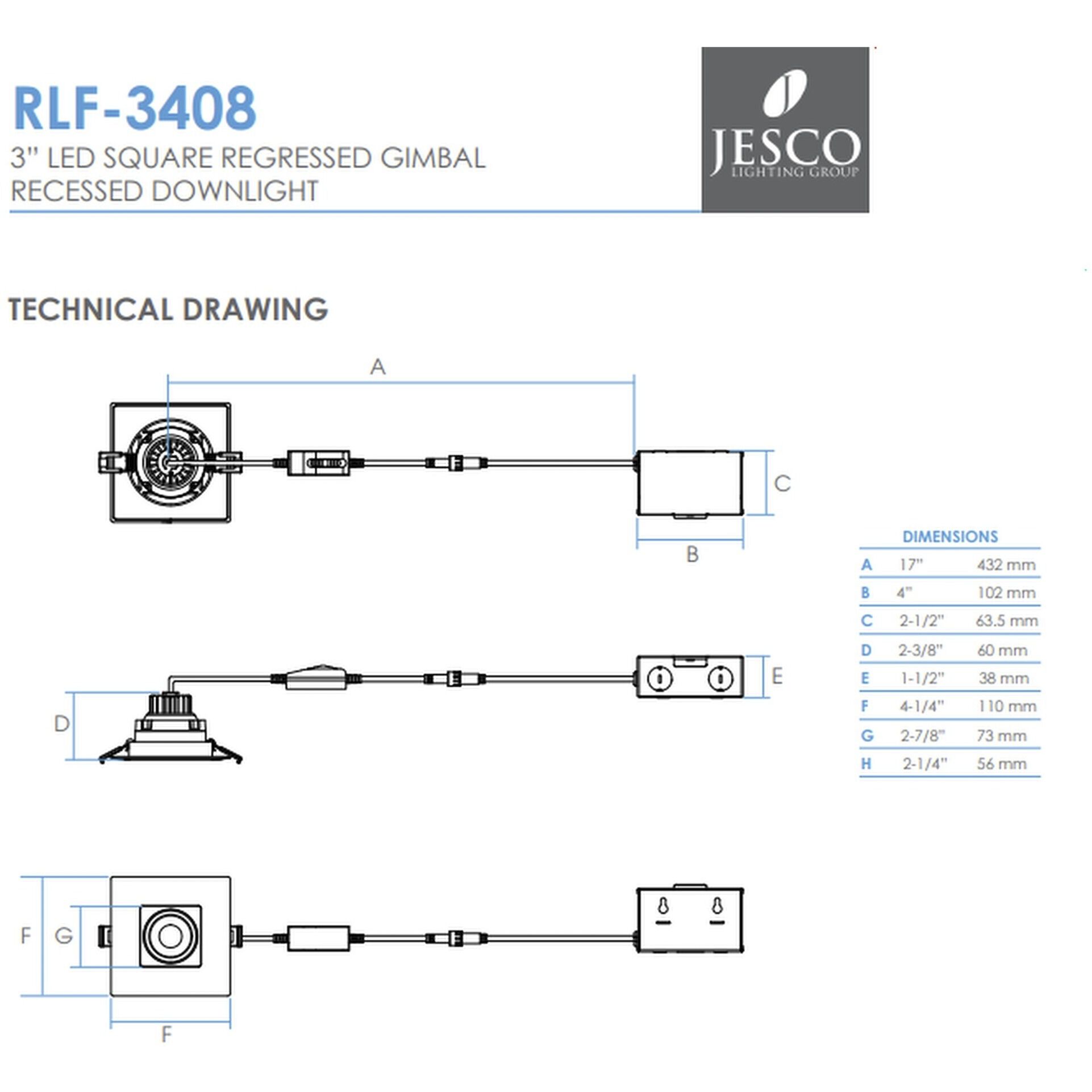 Luke White Downlight, Square