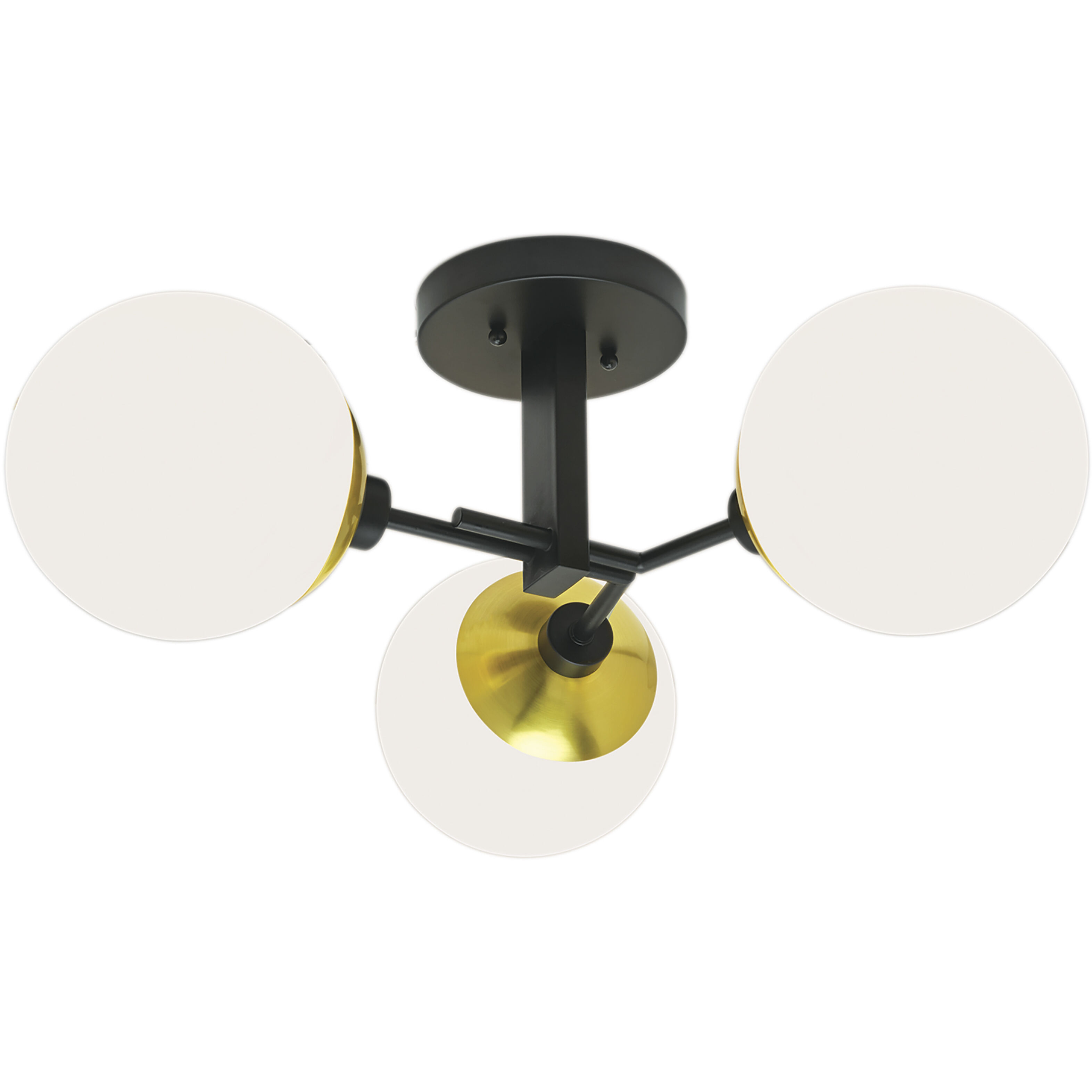 Triple Play 3 Light 24.38 inch Polished Brass with Matte Black Semi Flush Mount Ceiling Light