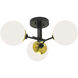 Triple Play 3 Light 24.38 inch Polished Brass with Matte Black Semi Flush Mount Ceiling Light