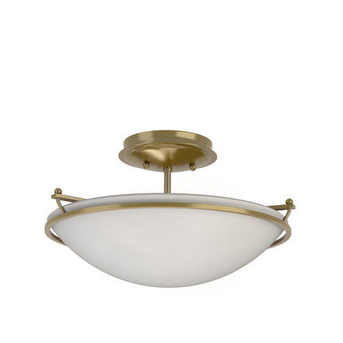 Plain 2 Light 14.5 inch Modern Brass Semi-Flush Ceiling Light in Opal, Small