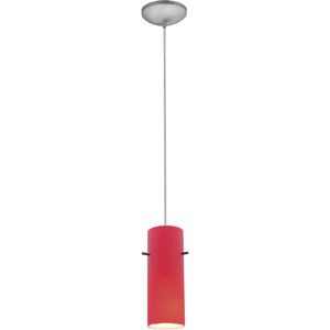 Cylinder LED 4 inch Brushed Steel Pendant Ceiling Light in Red