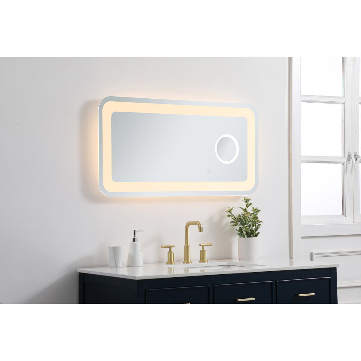 Lux 40 X 20 inch Glossy White Lighted Wall Mirror
