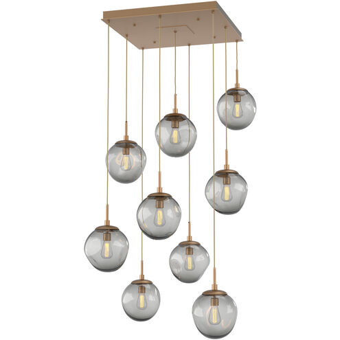 Aster Incandescent 9 Light Novel Brass Chandelier Ceiling Light, Square Multi-Pendant