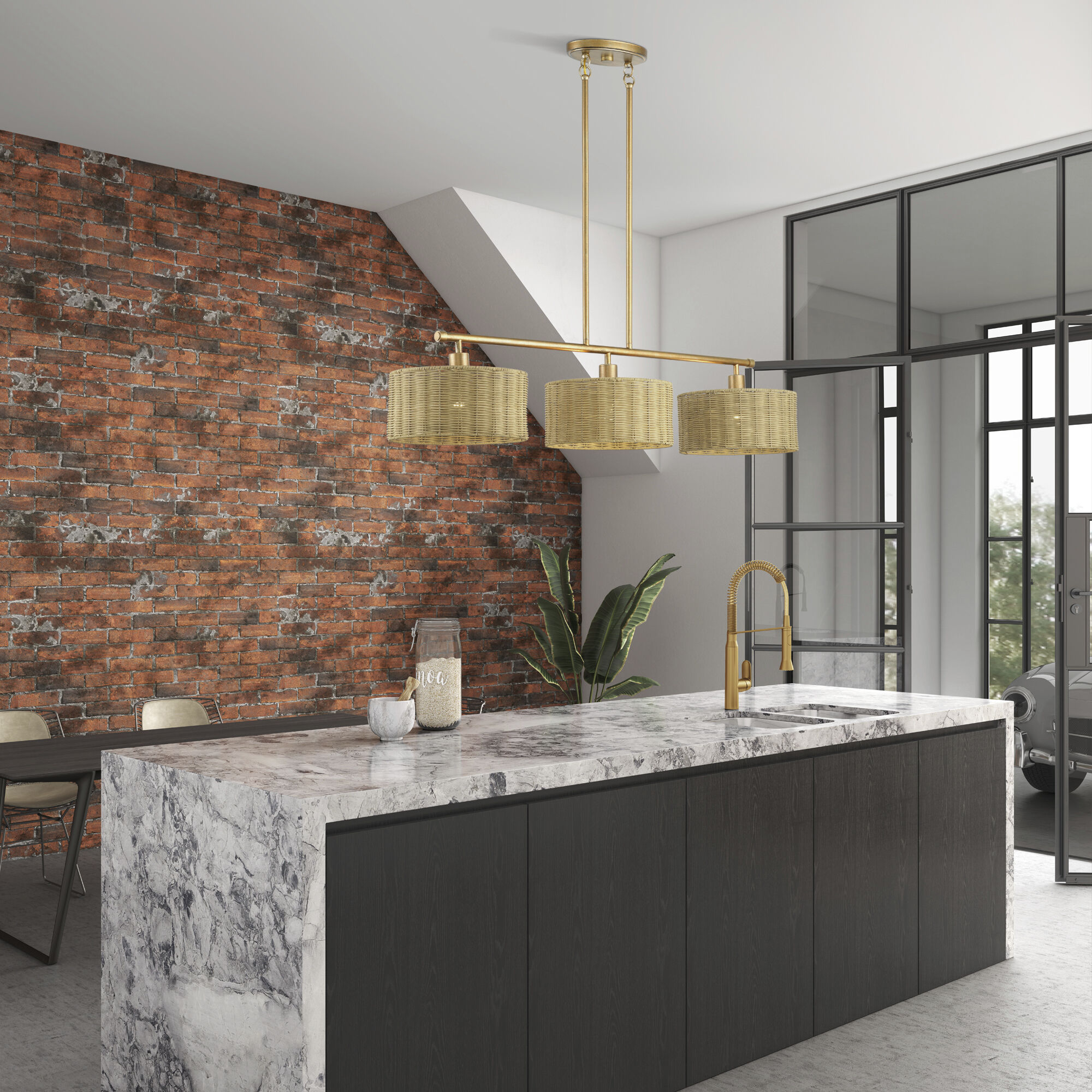 Weavington 3 Light 46 inch Antique Gold Leaf Linear Chandelier Ceiling Light, Extra Large